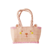 Kids Pink Bear Shaped Raffia Bag By Rice DK